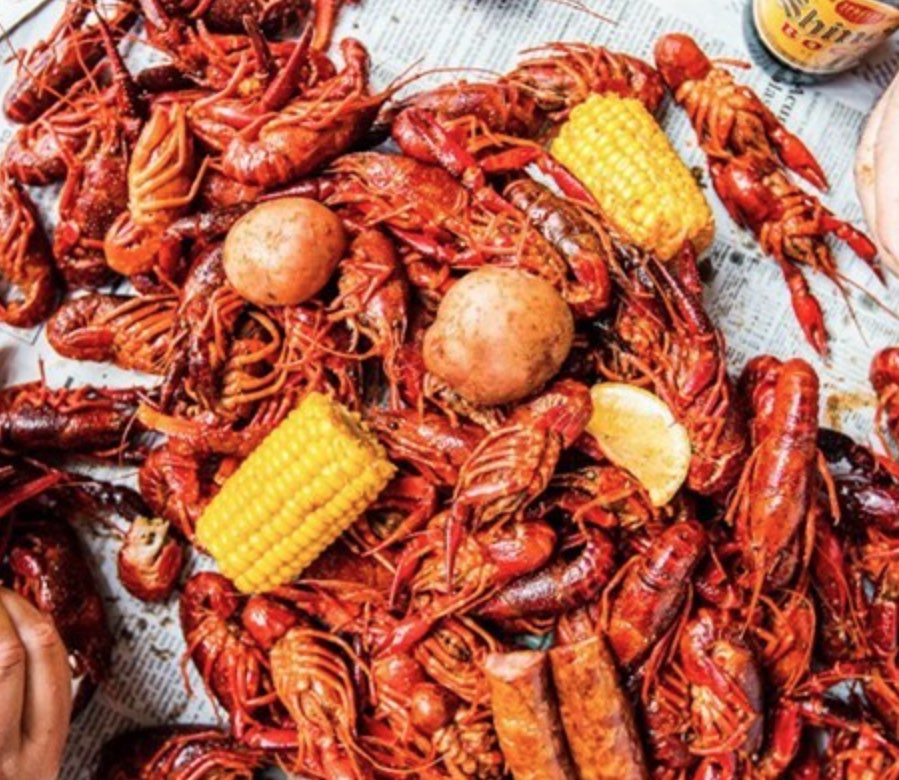 crawfish a pile of fries