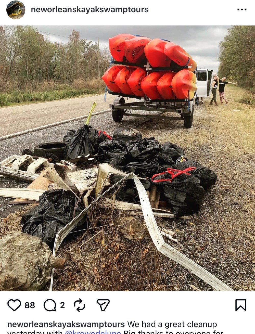 New Orleans Kayak Swamp Tours Bayou Clean up Day. Collecting trash to keep our wetlands beautiful!